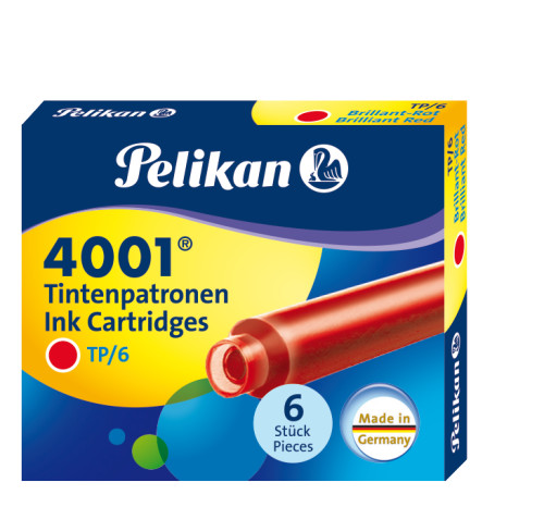 Naboje atramentowe Pelikan 4001 czerwone krótkie (6szt)